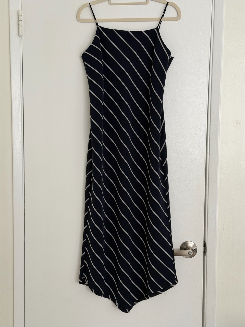C&M Camilla and Marc Arella Navy & White Striped Asymmetrical Midi Dress- Size 6